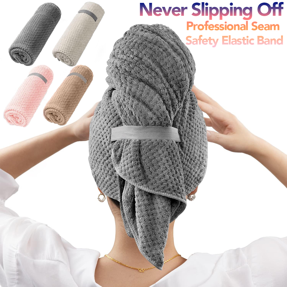 Golf Towel - マイクロファイバーヘアタオル特大ラップ速乾性ヘアタオルラップ弾性バンド付き、超吸収性ソフトヘアタオルラップターバン